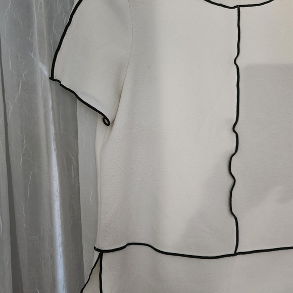 Zara White Blouse with Black Piping-Size M - Picture 6 of 7